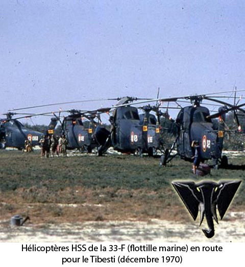 Hélicoptères HSS de la 33-F (flottille marine) en route pour le Tibesti (décembre 1970) 